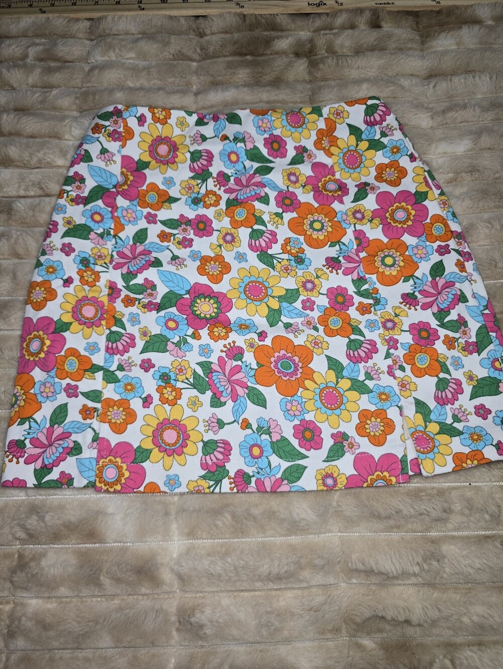 love on a hanger White Floral Mini Skirt with Pink Orange Yellow Blue Accents - Picture 2 of 7